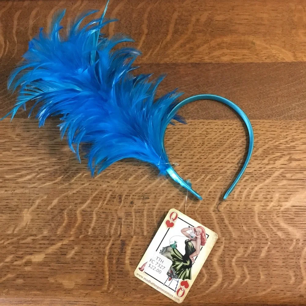NWT Blue Feather Fascinator Headband - Picture 7 of 9